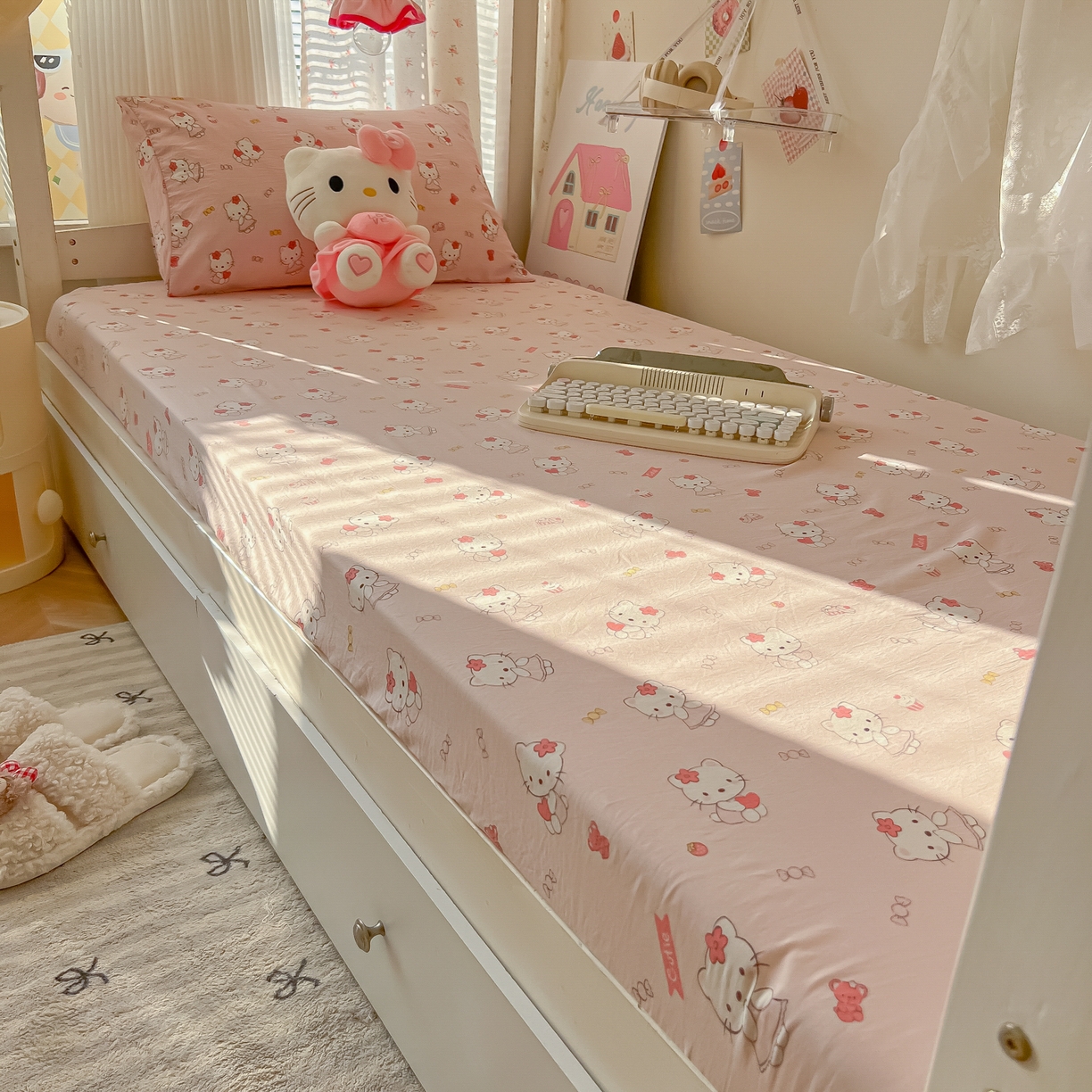 91家纺网 家纺一手货源 找家纺 韩巢家纺 2025新款上下铺学生宿舍专用床笠单件寝室高低床热销款防滑床单床套 糖果KT