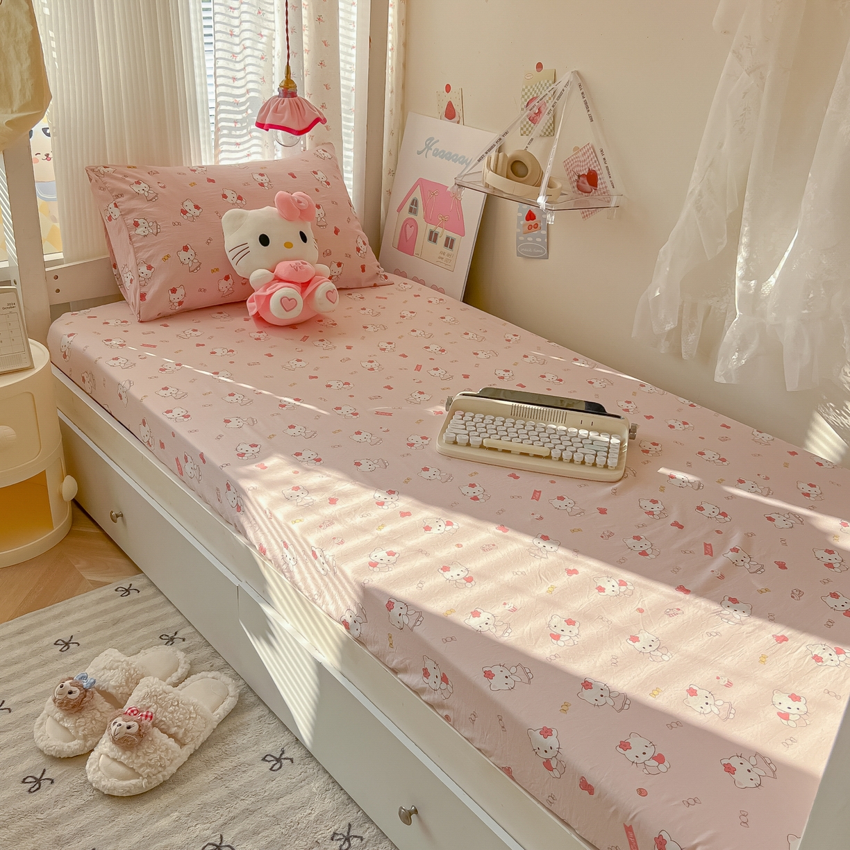 91家纺网 家纺一手货源 找家纺 韩巢家纺 2025新款上下铺学生宿舍专用床笠单件寝室高低床热销款防滑床单床套 糖果KT