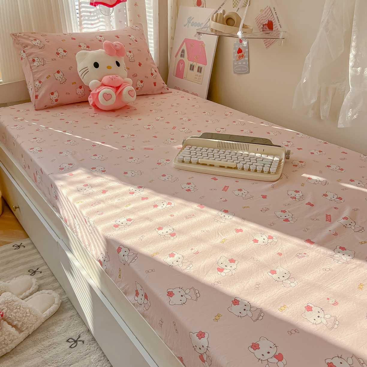 91家纺网 家纺一手货源 找家纺 韩巢家纺 2025新款上下铺学生宿舍专用床笠单件寝室高低床热销款防滑床单床套 糖果KT