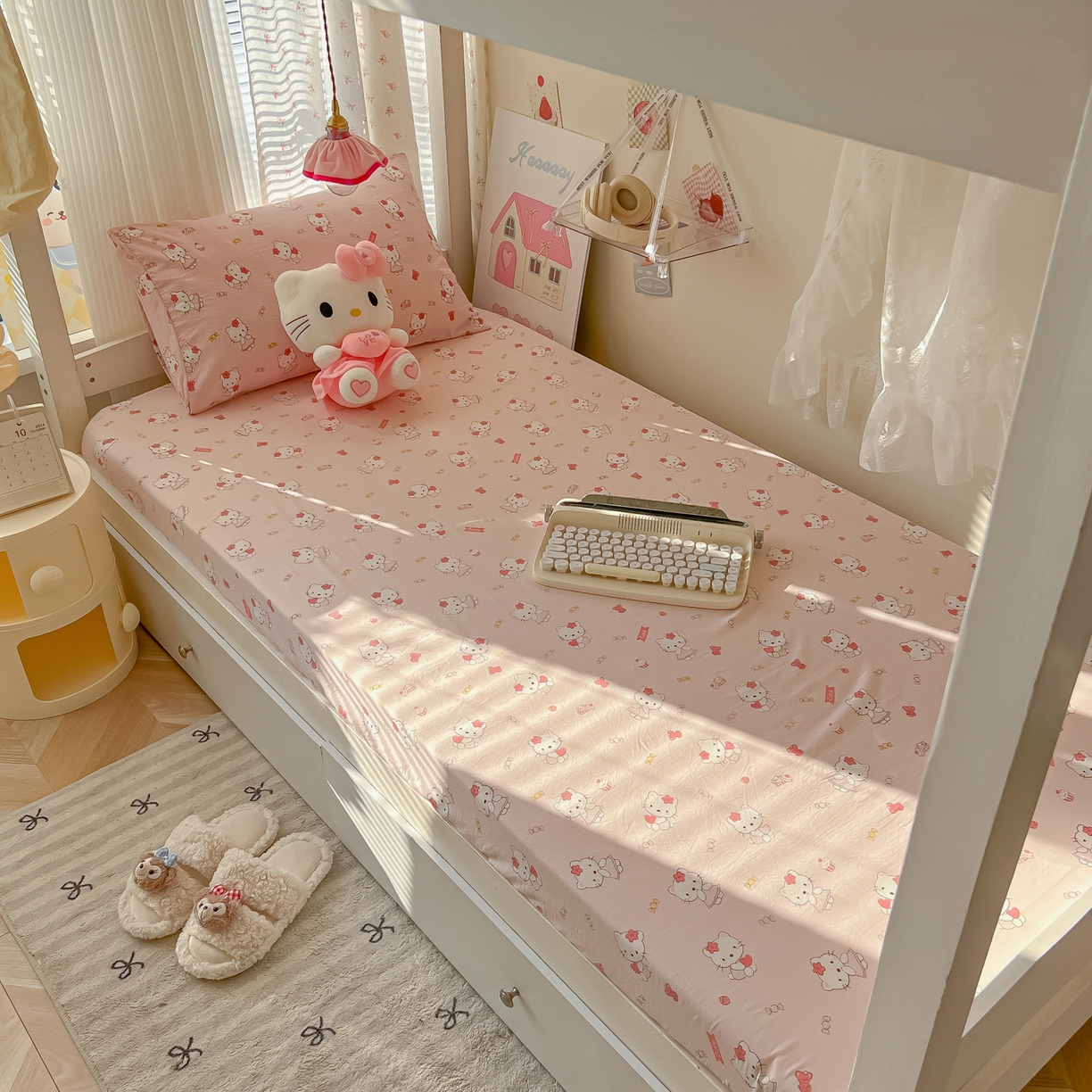 91家纺网 家纺一手货源 找家纺 韩巢家纺 2025新款上下铺学生宿舍专用床笠单件寝室高低床热销款防滑床单床套 糖果KT