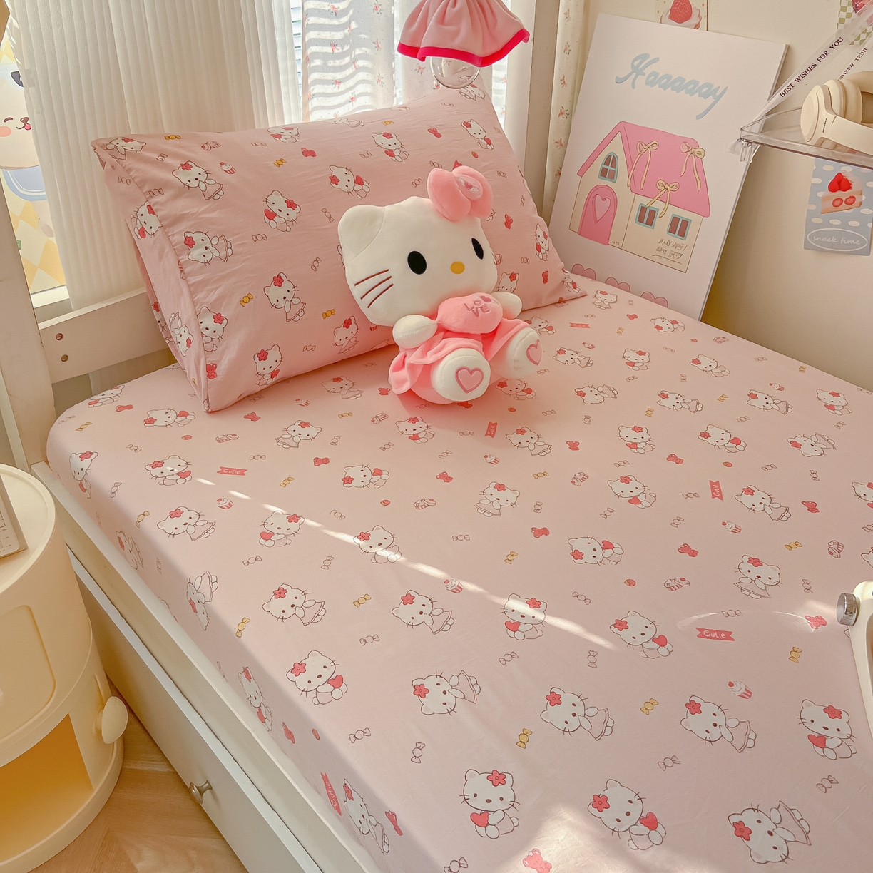 91家纺网 家纺一手货源 找家纺 韩巢家纺 2025新款上下铺学生宿舍专用床笠单件寝室高低床热销款防滑床单床套 糖果KT