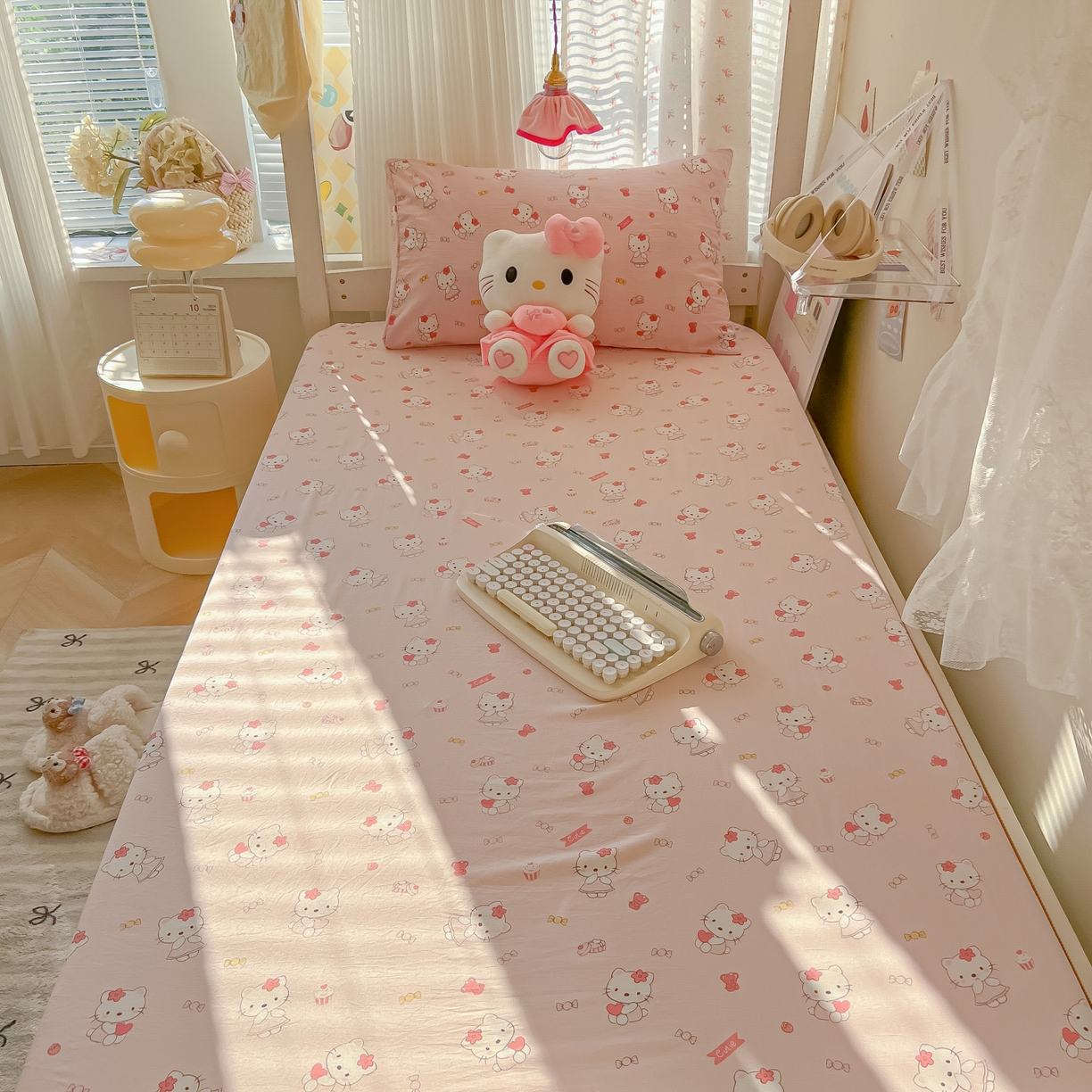 91家纺网 家纺一手货源 找家纺 韩巢家纺 2025新款上下铺学生宿舍专用床笠单件寝室高低床热销款防滑床单床套 糖果KT