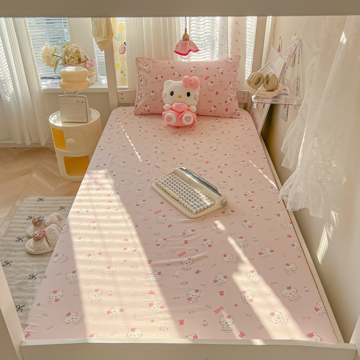 91家纺网 家纺一手货源 找家纺 韩巢家纺 2025新款上下铺学生宿舍专用床笠单件寝室高低床热销款防滑床单床套 糖果KT