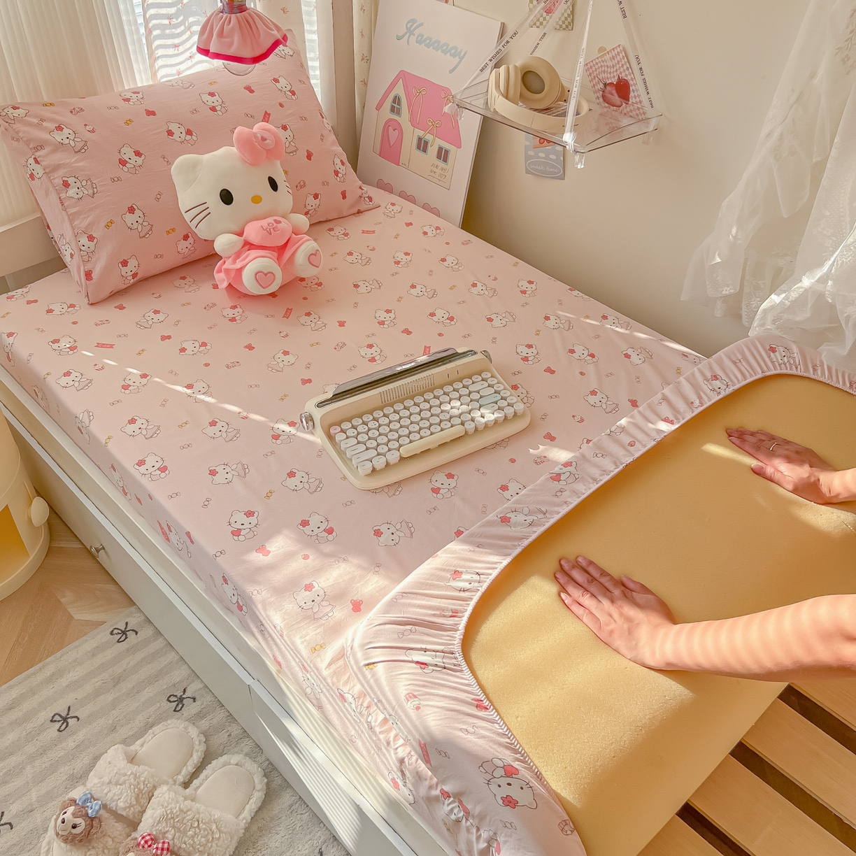 91家纺网 家纺一手货源 找家纺 韩巢家纺 2025新款上下铺学生宿舍专用床笠单件寝室高低床热销款防滑床单床套 糖果KT