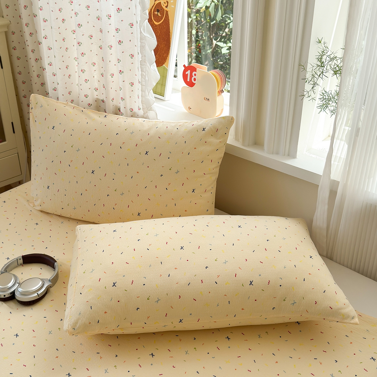 91家纺网 家纺一手货源 找家纺 沐芷 2025 A类双层纱花边床单单件 单人双人床单三件套 冰淇淋