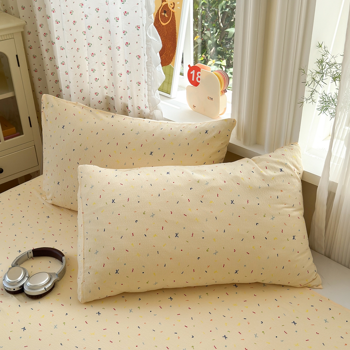 91家纺网 家纺一手货源 找家纺 沐芷 2025 A类双层纱花边床单单件 单人双人床单三件套 冰淇淋