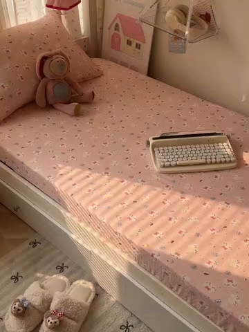 91家纺网 家纺一手货源 找家纺 韩巢家纺 2025新款上下铺学生宿舍专用床笠单件寝室高低床热销款防滑床单床套 小小蛋糕猫