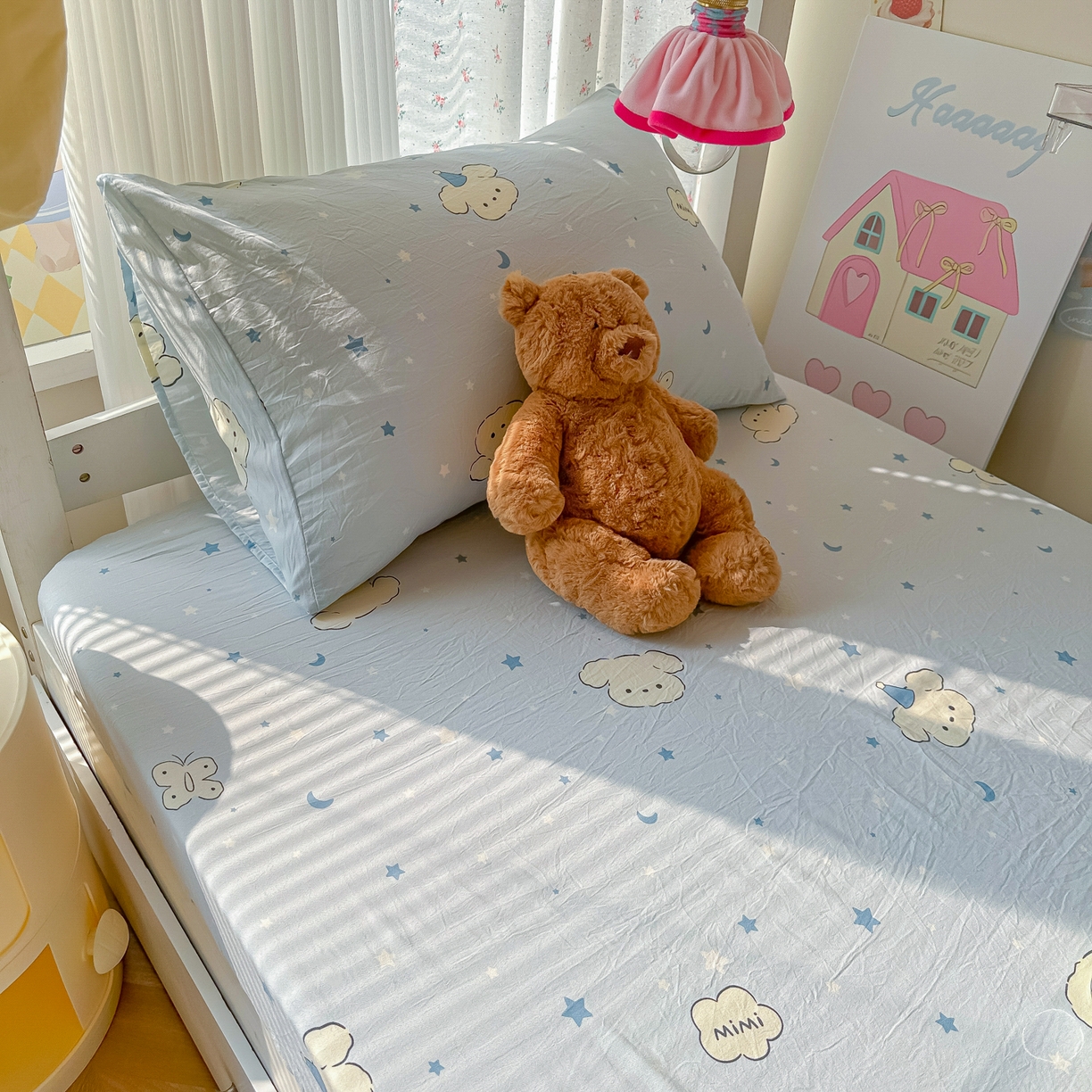 91家纺网 家纺一手货源 找家纺 韩巢家纺 2025新款上下铺学生宿舍专用床笠单件寝室高低床热销款防滑床单床套 星月小狗