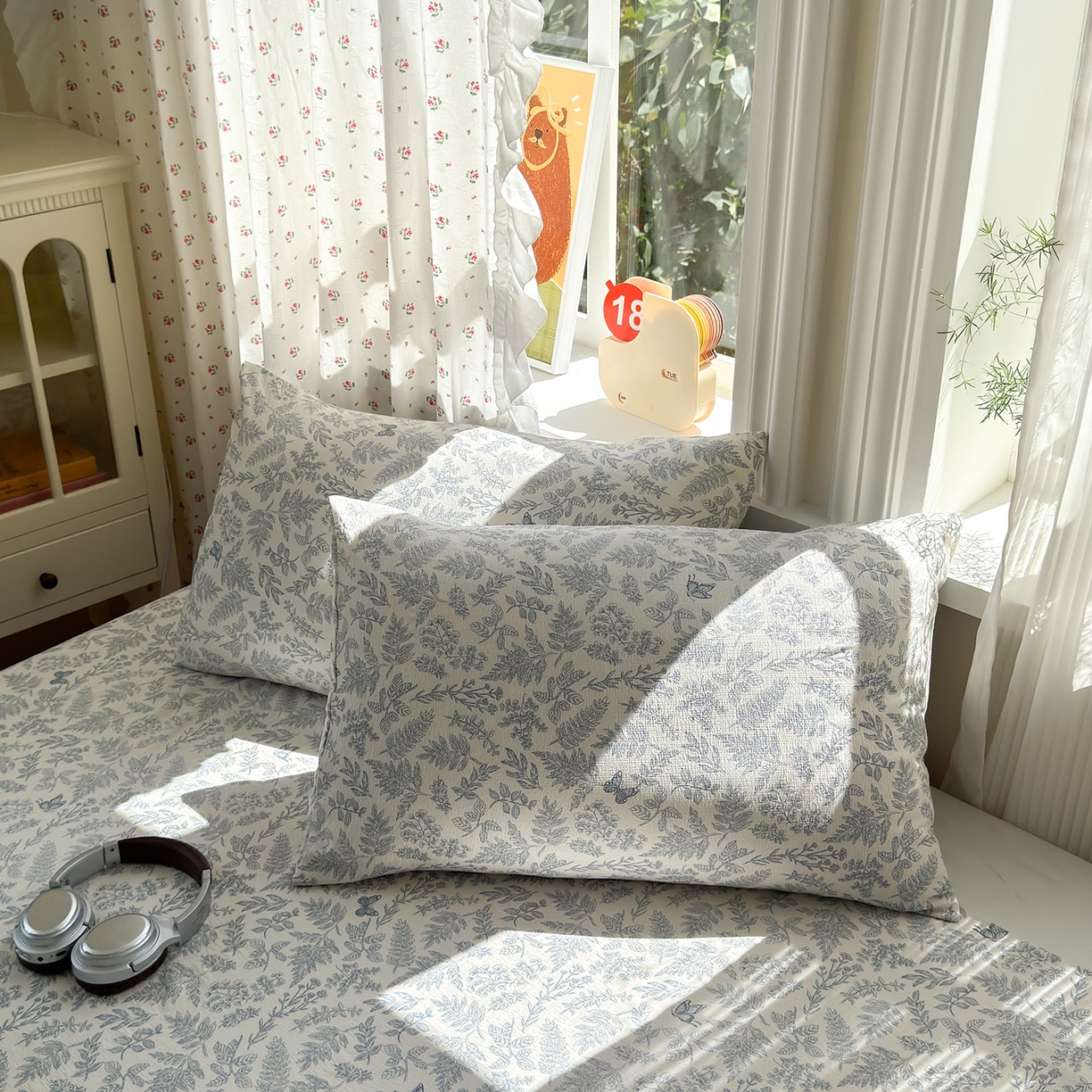 91家纺网 家纺一手货源 找家纺 沐芷 2025 A类双层纱花边床单单件 单人双人床单三件套 东方草木