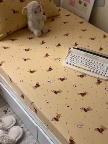 91家纺网 家纺一手货源 找家纺 韩巢家纺 2025新款上下铺学生宿舍专用床笠单件寝室高低床热销款防滑床单床套 芝士小奶狗