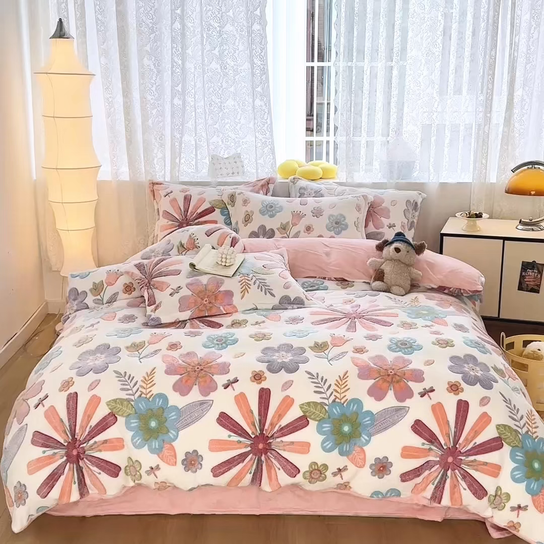 91家纺网 家纺一手货源 找家纺 曼町家居 2025新款雪花绒四件套 爱丽丝