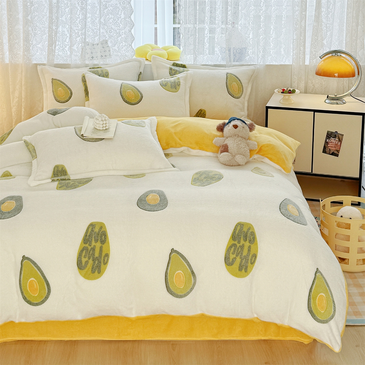 91家纺网 家纺一手货源 找家纺 曼町家居 2025新款雪花绒四件套 牛油果