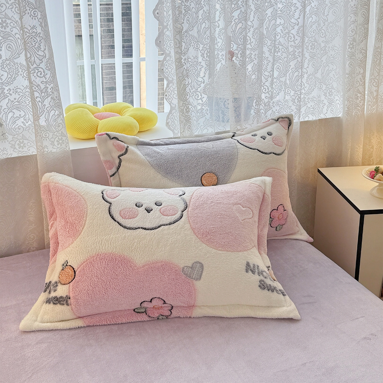 91家纺网 家纺一手货源 找家纺 曼町家居 2025新款雪花绒四件套 甜蜜小熊