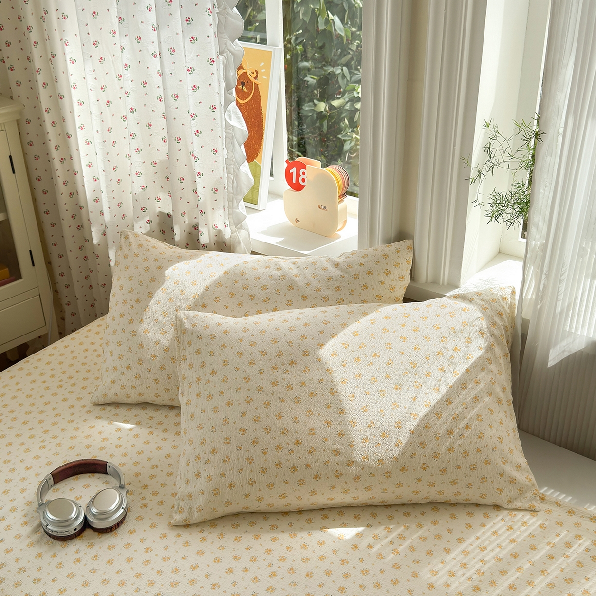 91家纺网 家纺一手货源 找家纺 沐芷 2025 A类双层纱花边床单单件 单人双人床单三件套 橘子海