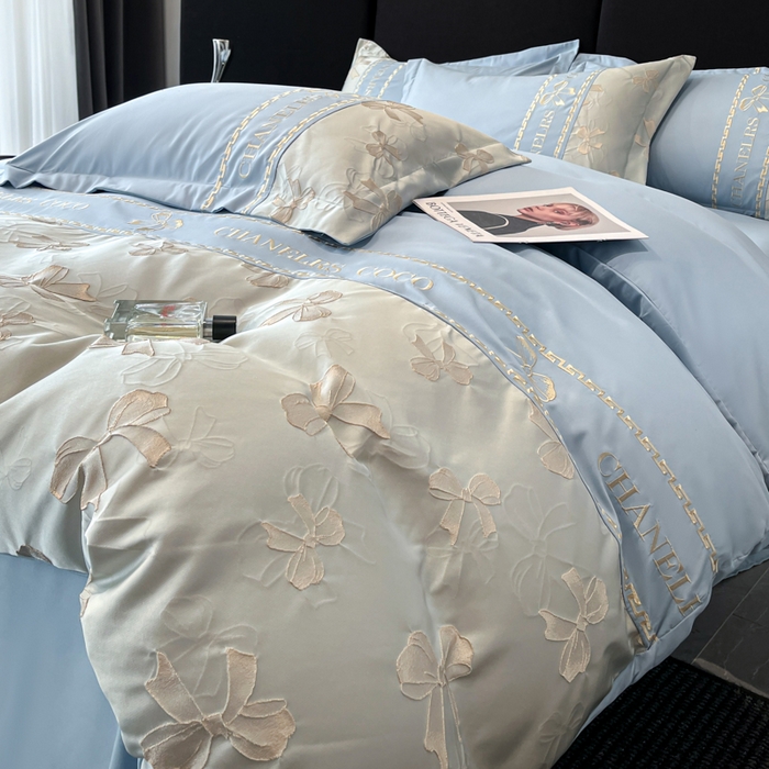 91家纺网 家纺一手货源 找家纺 千希家纺 2025新款彩金浮雕四件套-简奢系列 简奢-星月蓝