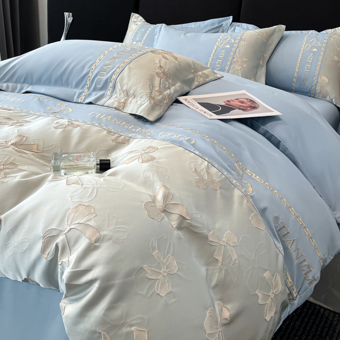 91家纺网 家纺一手货源 找家纺 千希家纺 2025新款彩金浮雕四件套-简奢系列 简奢-星月蓝