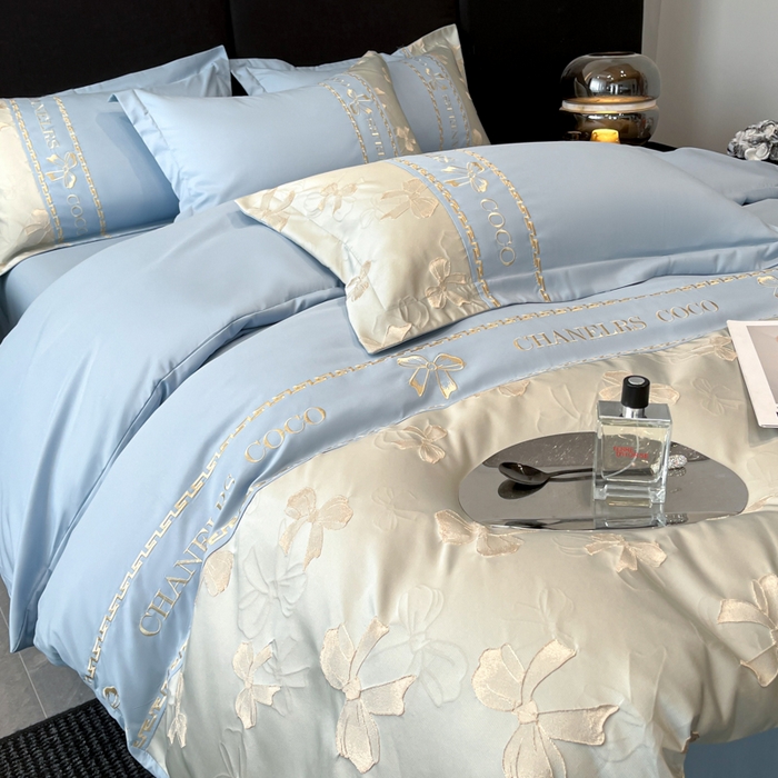 91家纺网 家纺一手货源 找家纺 千希家纺 2025新款彩金浮雕四件套-简奢系列 简奢-星月蓝