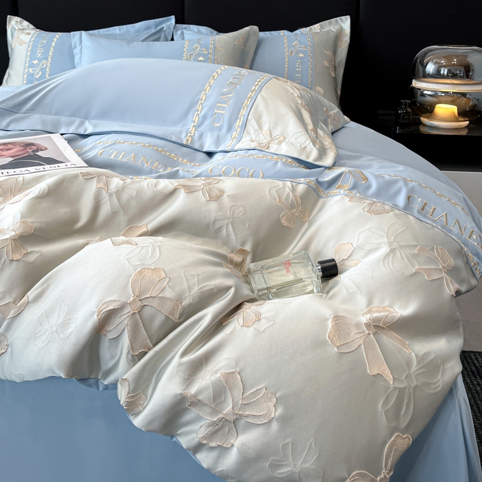 91家纺网 家纺一手货源 找家纺 千希家纺 2025新款彩金浮雕四件套-简奢系列 简奢-星月蓝