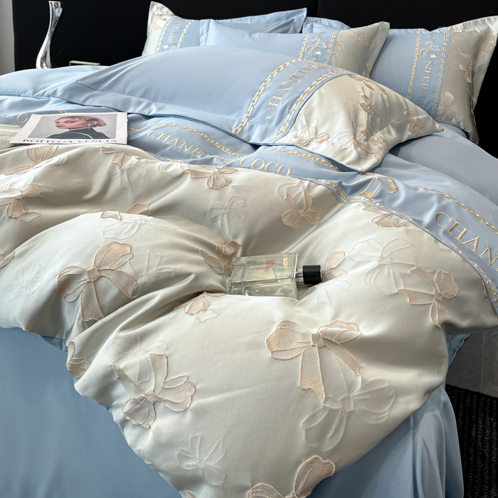 91家纺网 家纺一手货源 找家纺 千希家纺 2025新款彩金浮雕四件套-简奢系列 简奢-星月蓝