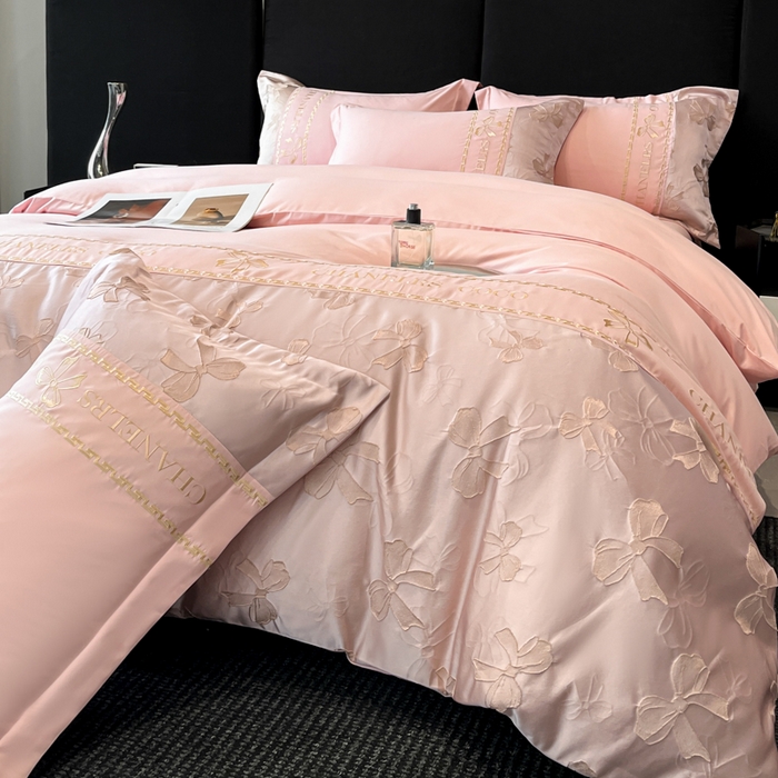 千希家纺 2025新款彩金浮雕四件套-简奢系列 简奢-玫瑰粉
