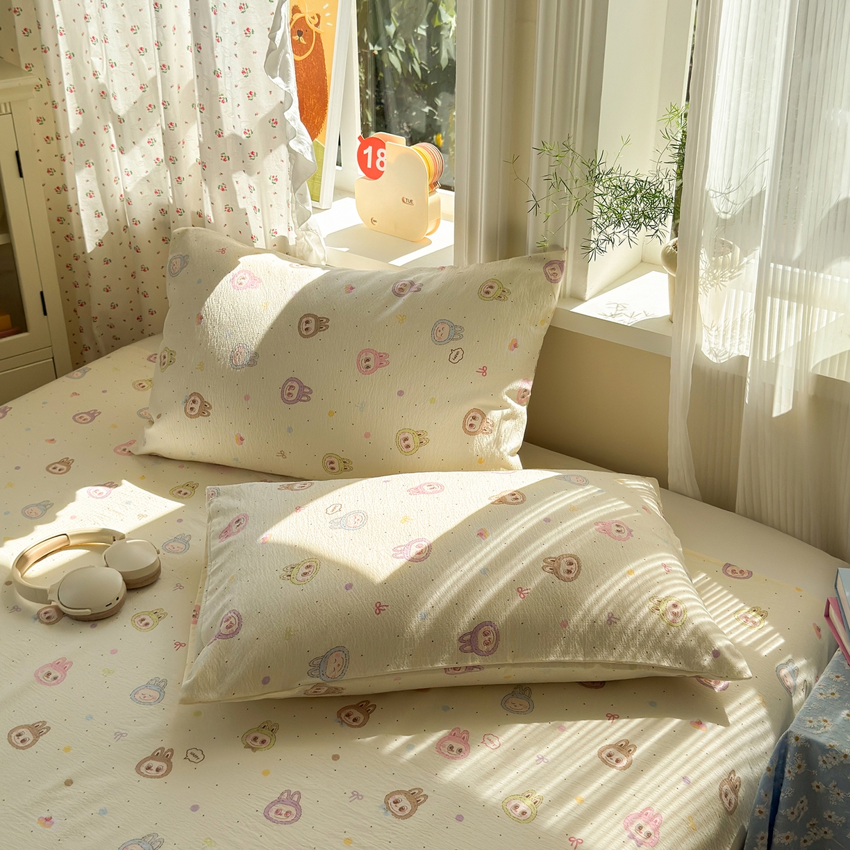 91家纺网 家纺一手货源 找家纺 沐芷 2025 A类双层纱花边床单单件 单人双人床单三件套 绒暖时光