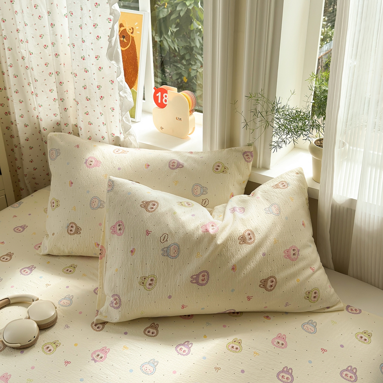 91家纺网 家纺一手货源 找家纺 沐芷 2025 A类双层纱花边床单单件 单人双人床单三件套 绒暖时光