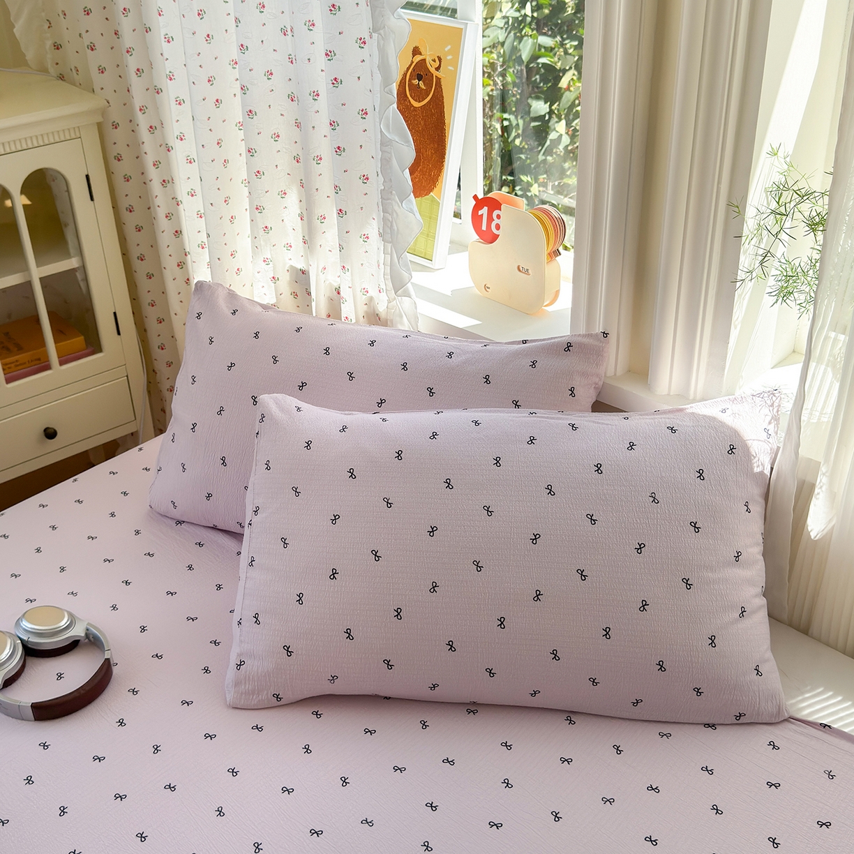 91家纺网 家纺一手货源 找家纺 沐芷 2025 A类双层纱花边床单单件 单人双人床单三件套 小紫情调