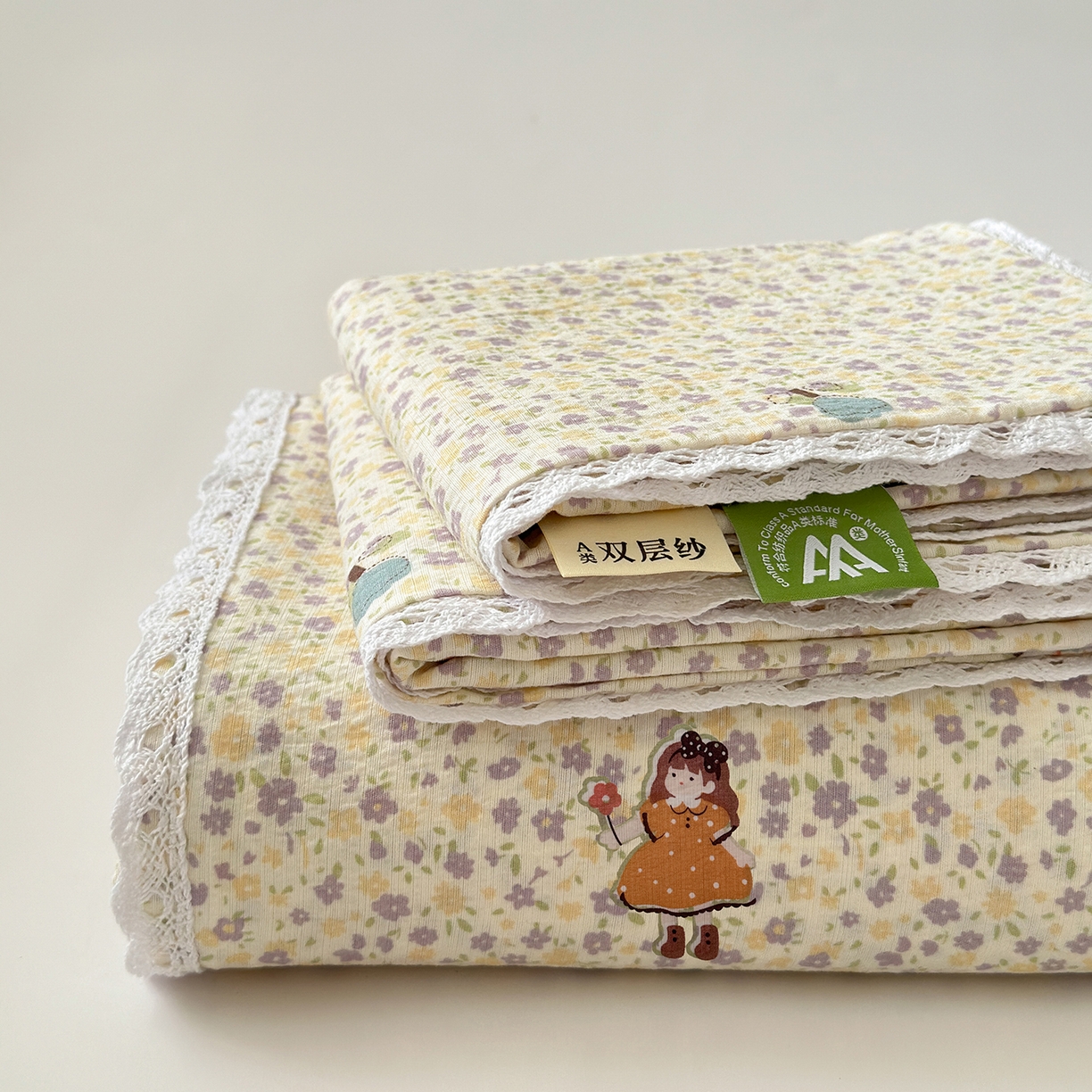 91家纺网 家纺一手货源 找家纺 沐芷 2025 A类双层纱花边床单单件 单人双人床单三件套 星砂入梦