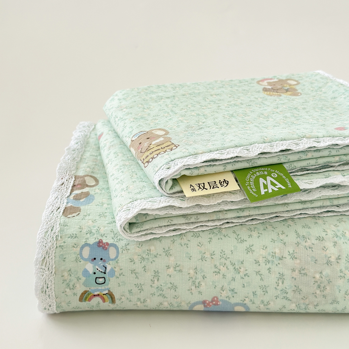 91家纺网 家纺一手货源 找家纺 沐芷 2025 A类双层纱花边床单单件 单人双人床单三件套 幸运小象