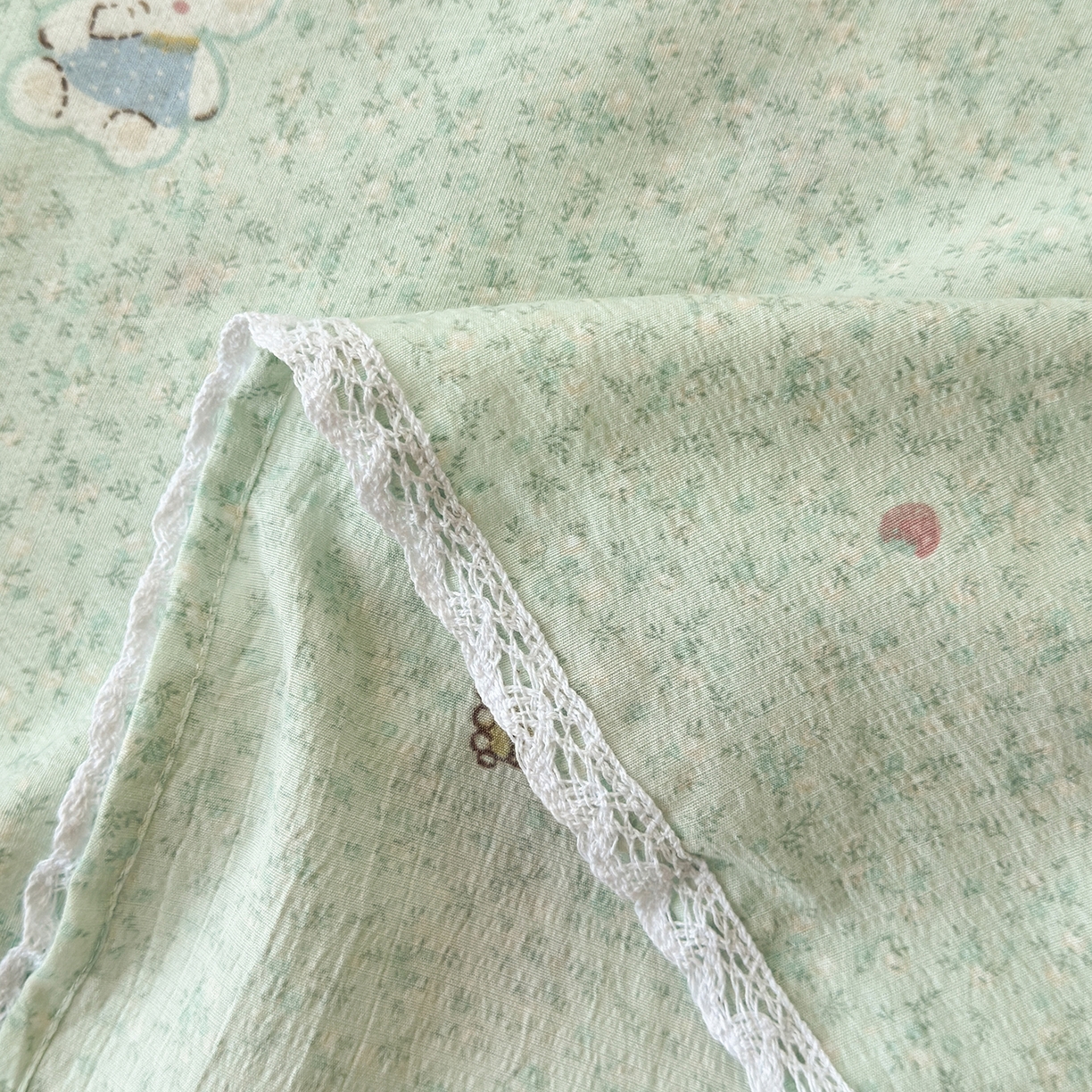 91家纺网 家纺一手货源 找家纺 沐芷 2025 A类双层纱花边床单单件 单人双人床单三件套 幸运小象