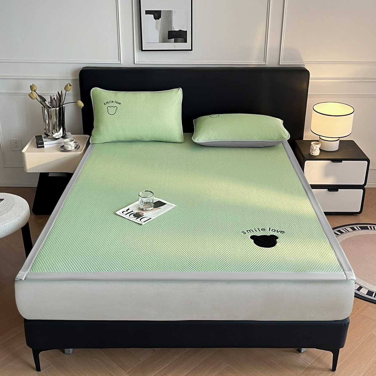 91家纺网 家纺一手货源 找家纺 奇丝雅2025新款冰豆豆凉席冰丝床单单件冰丝席家用单人学生宿舍上下铺寝室-成人款 八宝熊  -绿