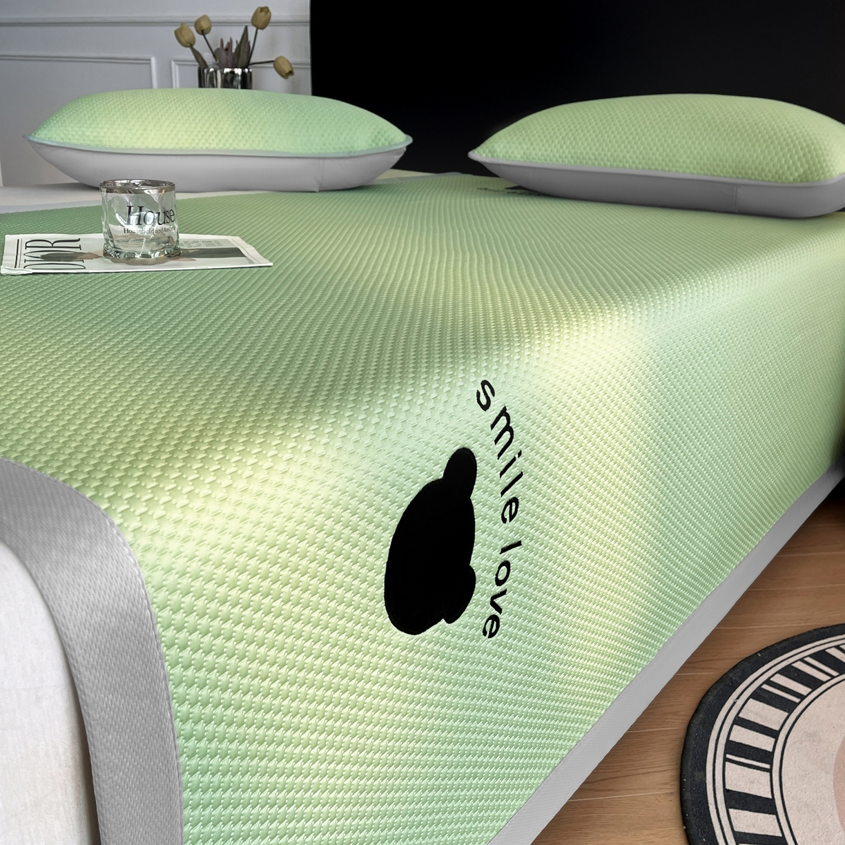 91家纺网 家纺一手货源 找家纺 奇丝雅2025新款冰豆豆凉席冰丝床单单件冰丝席家用单人学生宿舍上下铺寝室-成人款 八宝熊  -绿