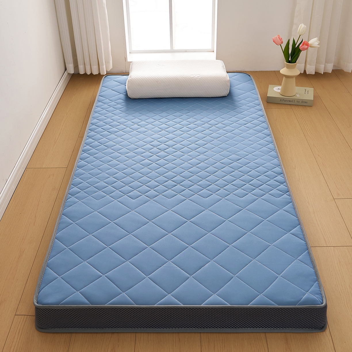 91家纺网 家纺一手货源 找家纺 奇丝雅 2025新款牛奶丝学生宿舍床上下铺专用加厚记忆棉海绵立体乳胶床垫【高密记忆棉】菱格-兰（9公分）