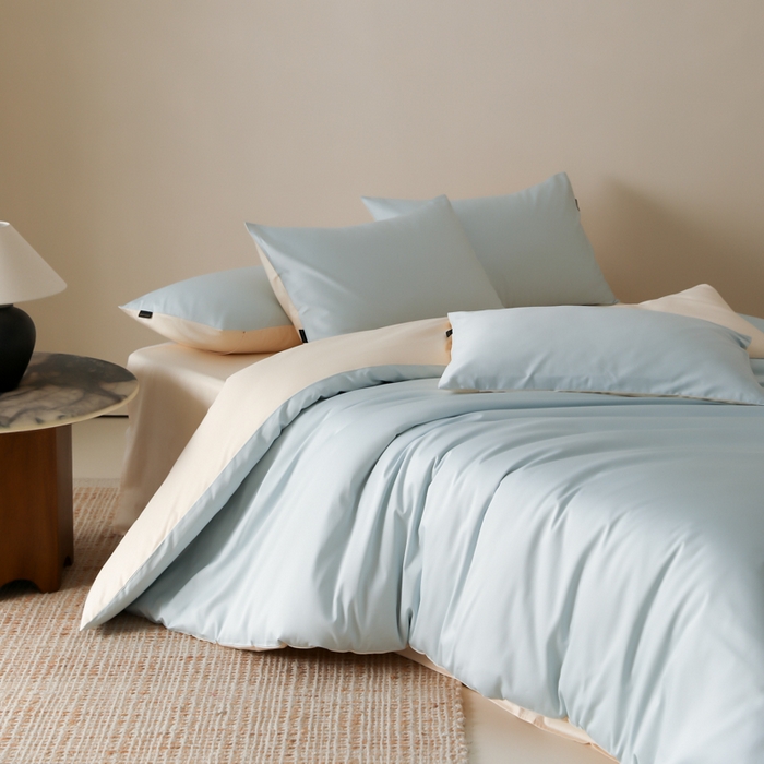 91家纺网 家纺一手货源 找家纺 云栖家居 2025新款全棉纯色长绒棉纯棉单品系列被套单件被套单品-单被套 浅云兰&米粒碎