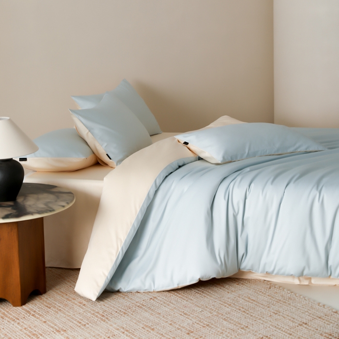 91家纺网 家纺一手货源 找家纺 云栖家居 2025新款全棉纯色长绒棉纯棉单品系列被套单件被套单品-单被套 浅云兰&米粒碎