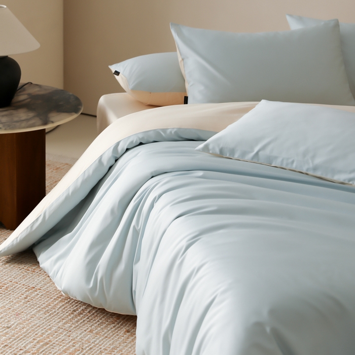 91家纺网 家纺一手货源 找家纺 云栖家居 2025新款全棉纯色长绒棉纯棉单品系列被套单件被套单品-单被套 浅云兰&米粒碎