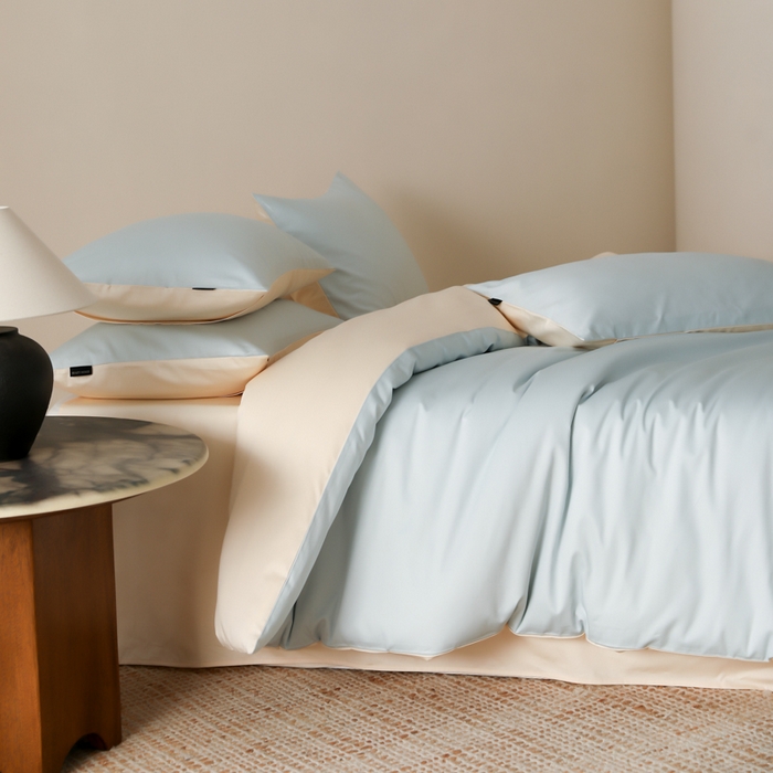 91家纺网 家纺一手货源 找家纺 云栖家居 2025新款全棉纯色长绒棉纯棉单品系列被套单件被套单品-单被套 浅云兰&米粒碎