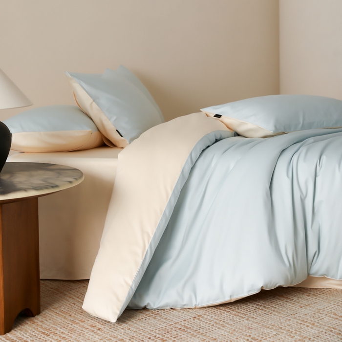 91家纺网 家纺一手货源 找家纺 云栖家居 2025新款全棉纯色长绒棉纯棉单品系列被套单件被套单品-单被套 浅云兰&米粒碎