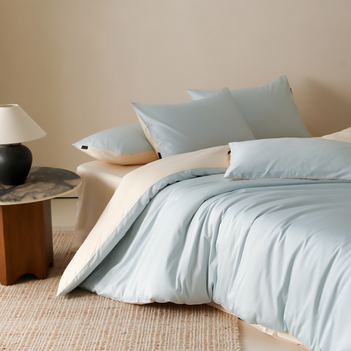 91家纺网 家纺一手货源 找家纺 云栖家居 2025新款全棉纯色长绒棉纯棉单品系列被套单件被套单品-单被套 浅云兰&米粒碎