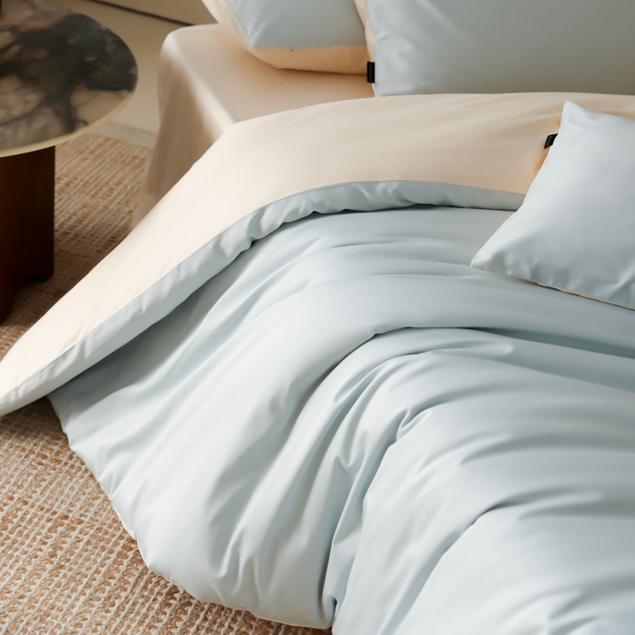 91家纺网 家纺一手货源 找家纺 云栖家居 2025新款全棉纯色长绒棉纯棉单品系列被套单件被套单品-单被套 浅云兰&米粒碎