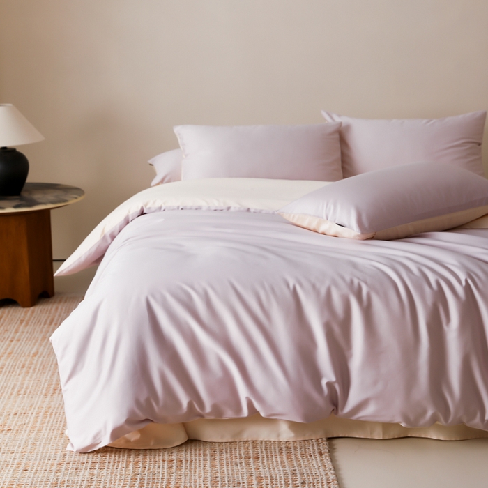 91家纺网 家纺一手货源 找家纺 云栖家居 2025新款全棉纯色长绒棉纯棉单品系列被套单件被套单品-单被套 棠梨紫&米粒碎