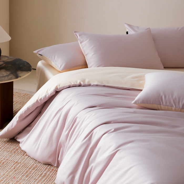 91家纺网 家纺一手货源 找家纺 云栖家居 2025新款全棉纯色长绒棉纯棉单品系列被套单件被套单品-单被套 棠梨紫&米粒碎