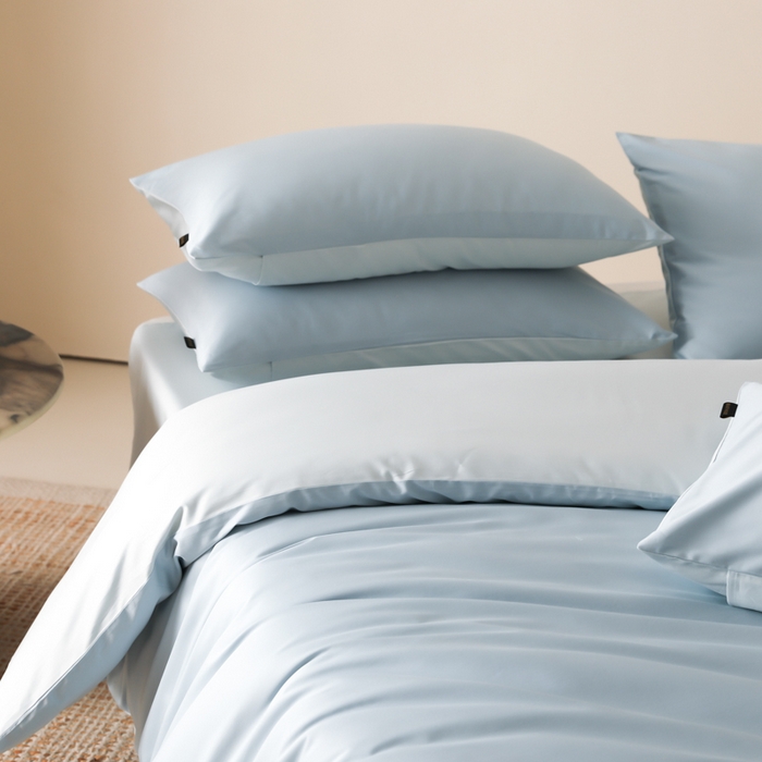 91家纺网 家纺一手货源 找家纺 云栖家居 2025新款全棉纯色长绒棉纯棉单品系列被套单件被套单品-单被套 希腊蓝&浅云兰