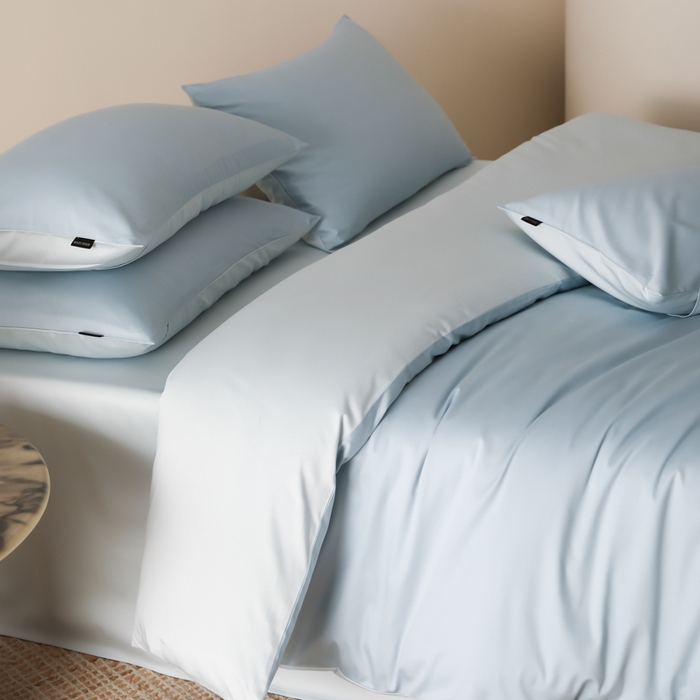 91家纺网 家纺一手货源 找家纺 云栖家居 2025新款全棉纯色长绒棉纯棉单品系列被套单件被套单品-单被套 希腊蓝&浅云兰