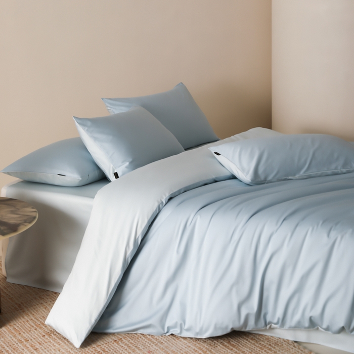 91家纺网 家纺一手货源 找家纺 云栖家居 2025新款全棉纯色长绒棉纯棉单品系列被套单件被套单品-单被套 希腊蓝&浅云兰