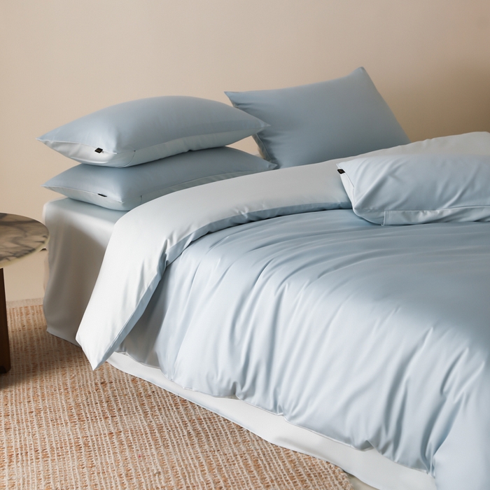 91家纺网 家纺一手货源 找家纺 云栖家居 2025新款全棉纯色长绒棉纯棉单品系列被套单件被套单品-单被套 希腊蓝&浅云兰