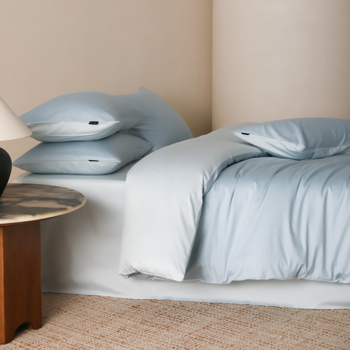 91家纺网 家纺一手货源 找家纺 云栖家居 2025新款全棉纯色长绒棉纯棉单品系列被套单件被套单品-单被套 希腊蓝&浅云兰