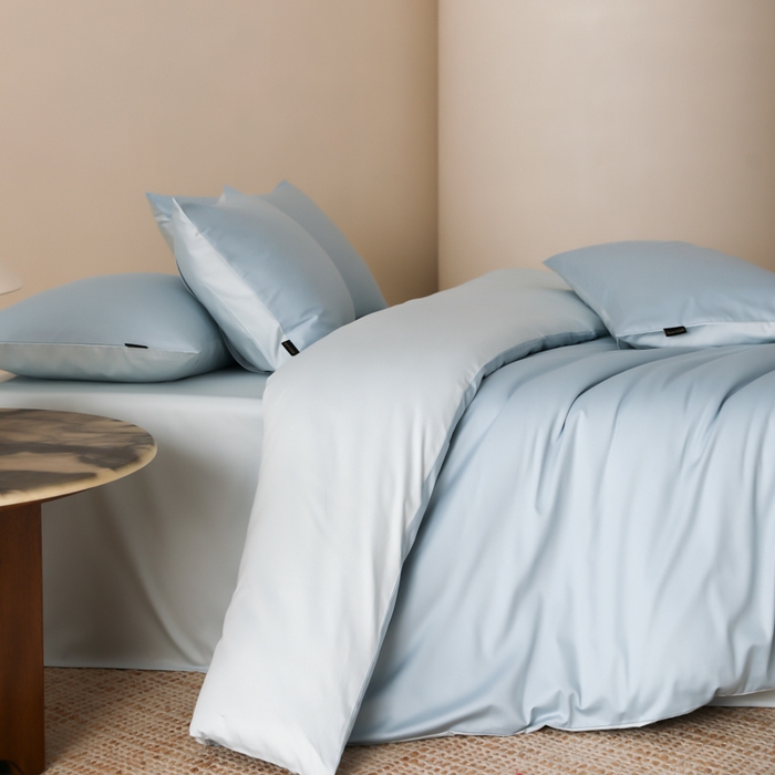 91家纺网 家纺一手货源 找家纺 云栖家居 2025新款全棉纯色长绒棉纯棉单品系列被套单件被套单品-单被套 希腊蓝&浅云兰