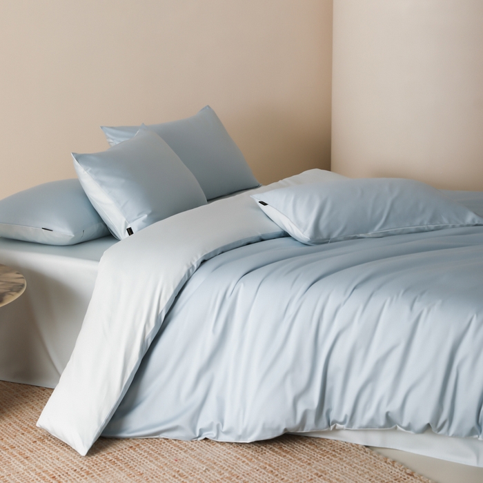 91家纺网 家纺一手货源 找家纺 云栖家居 2025新款全棉纯色长绒棉纯棉单品系列被套单件被套单品-单被套 希腊蓝&浅云兰