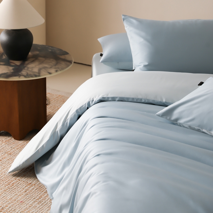 91家纺网 家纺一手货源 找家纺 云栖家居 2025新款全棉纯色长绒棉纯棉单品系列被套单件被套单品-单被套 希腊蓝&浅云兰